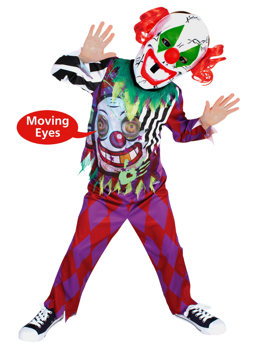 Moving Eyes Scary Clown Boys Halloween Costume - Alternative Image