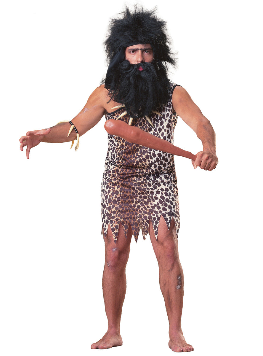Mens Leopard Print Prehistoric Caveman Costume - Main Image