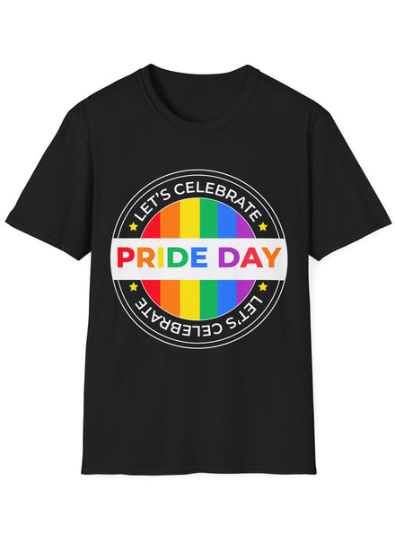 Lets Celebrate Pride Day Adults Black TShirt - Front Image
