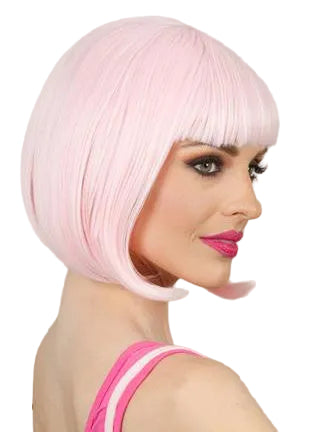 Light Pink Womens Deluxe Bob Costume Wig with Fringe - Side Image