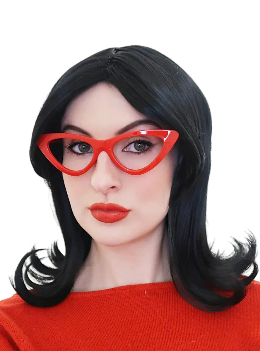 Linda Womens Flicked Black Bob Costume Wig and Glasses Set - Main Image