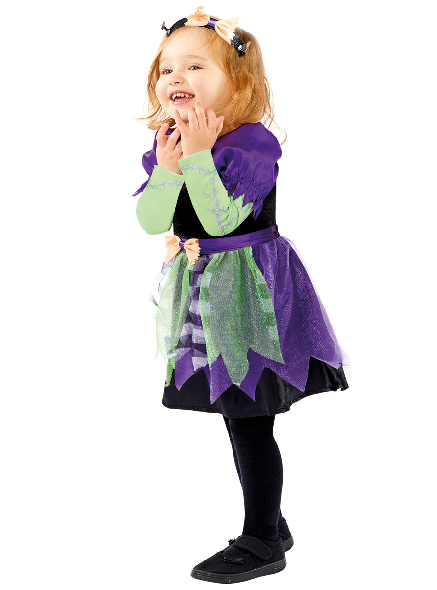 Girls Purple And Green Frankenstein Monster Halloween Costume - Side Image