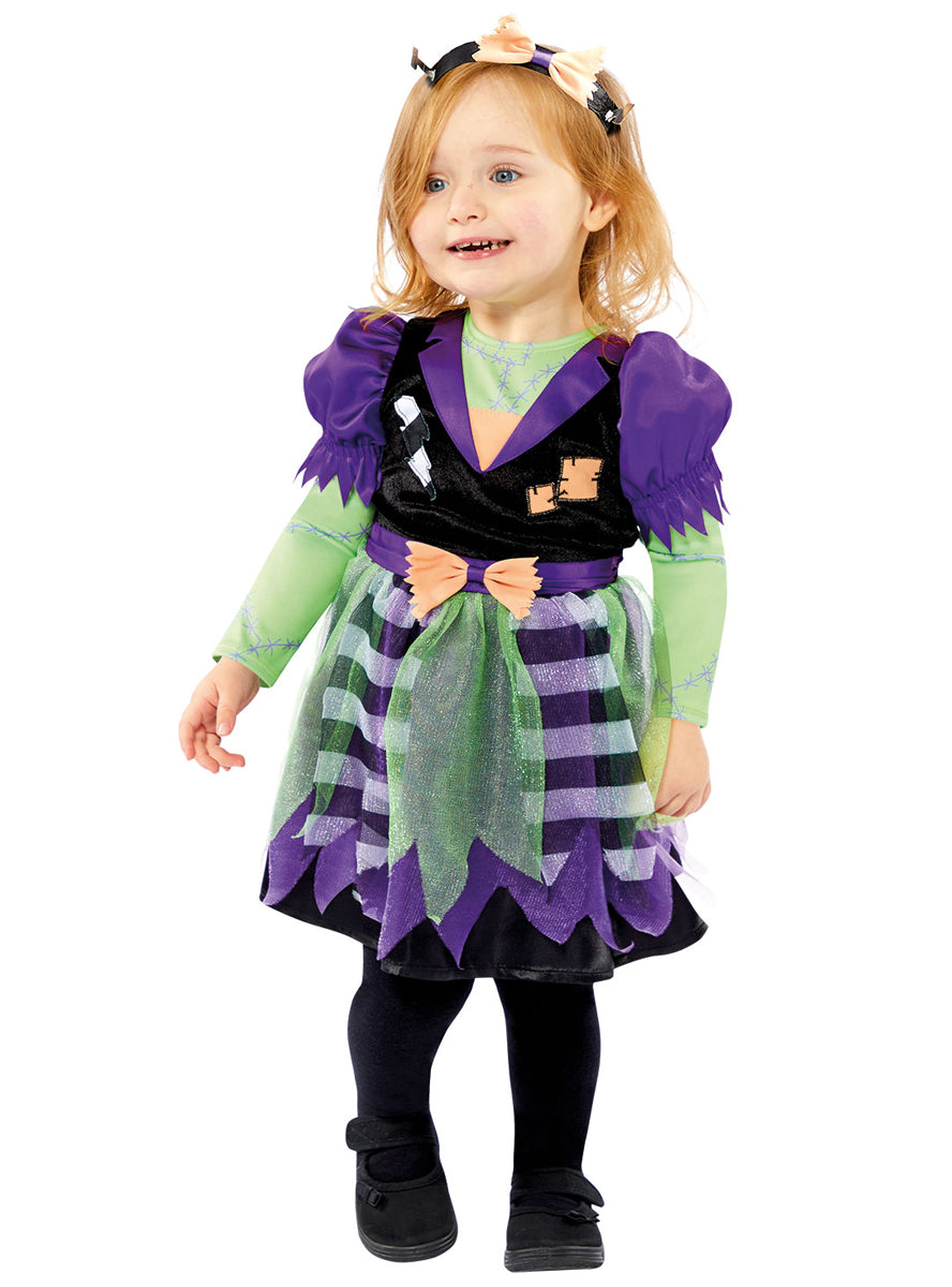 Girls Purple And Green Frankenstein Monster Halloween Costume - Alternative Image 1