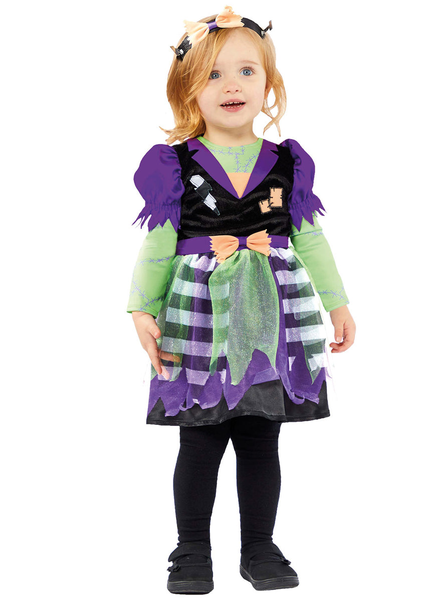 Toddler Girls Purple And Green Frankenstein Monster Halloween Costume - Alternative Image 1