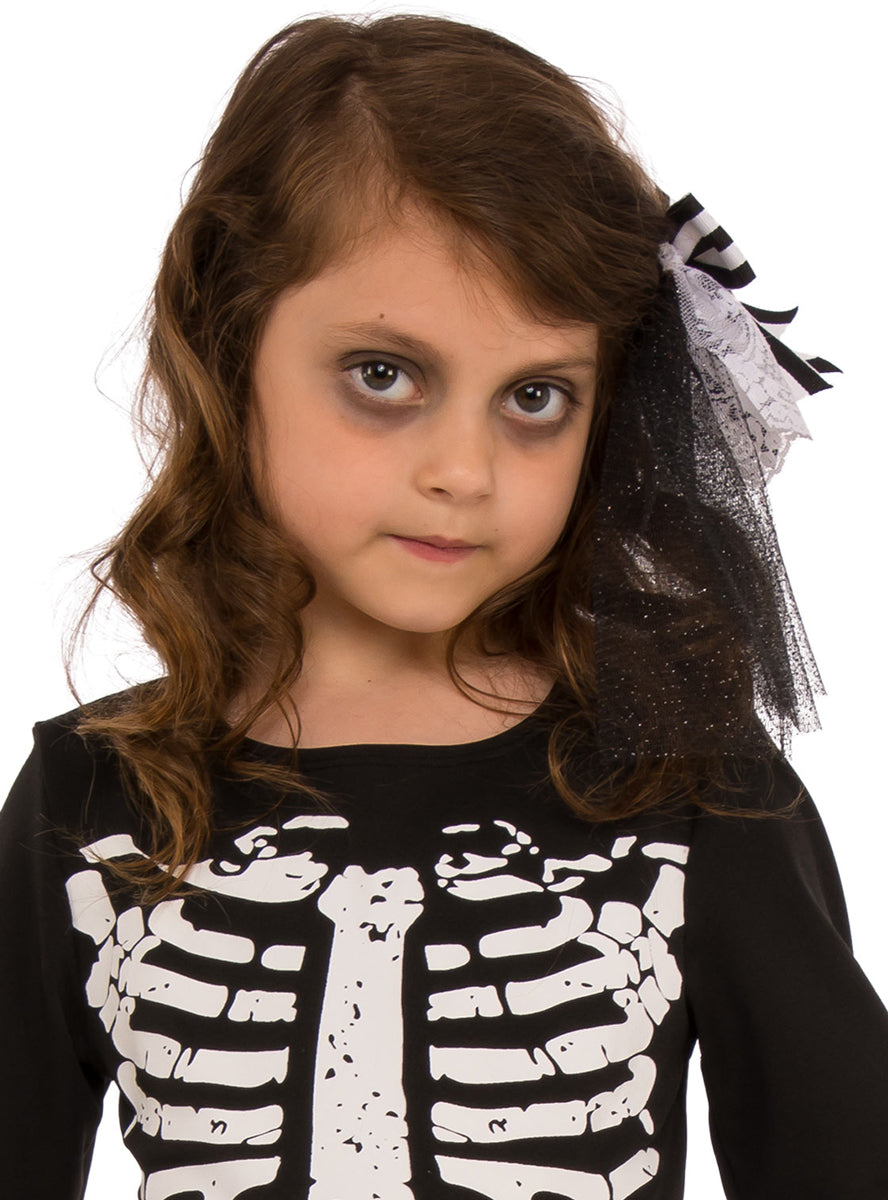 Black And White Skeleton Girls Tutu Halloween Costume - Close Image 2