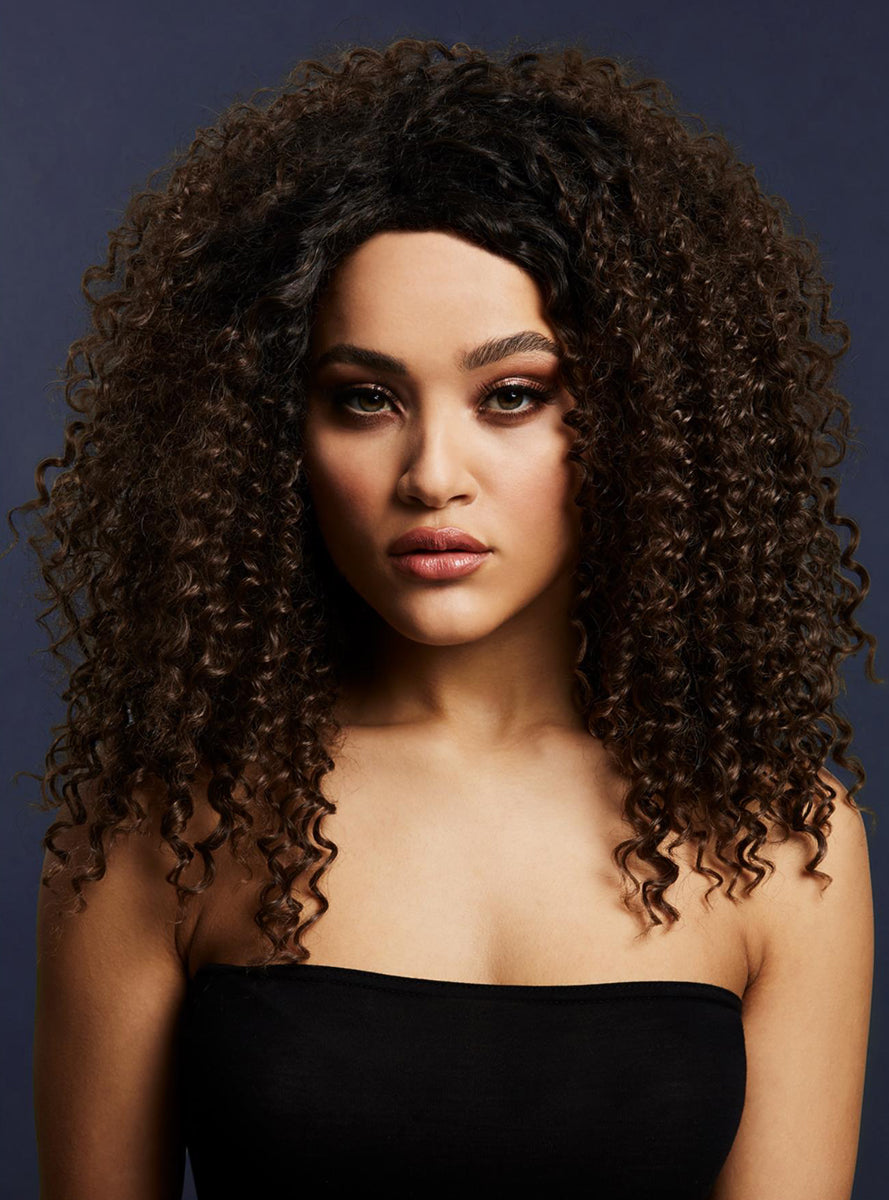 Womens Brown Deluxe Fashion Wig With Tight Curls - Main Image