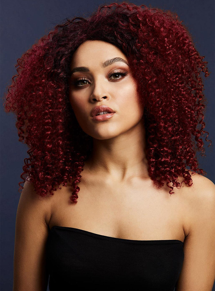 Plum Red  Deluxe Lizzo Womens Curly Wig - Alternative Image 