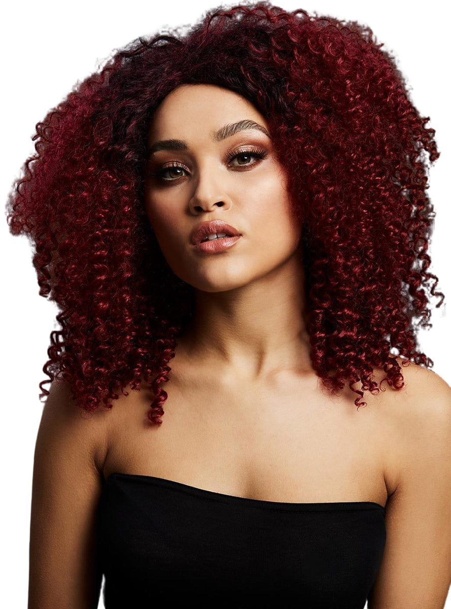 Plum Red  Deluxe Lizzo Womens Curly Wig - Main Image 