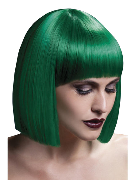 Womens Green Blunt Cut Deluxe Bob Wig With Fringe - Main Image