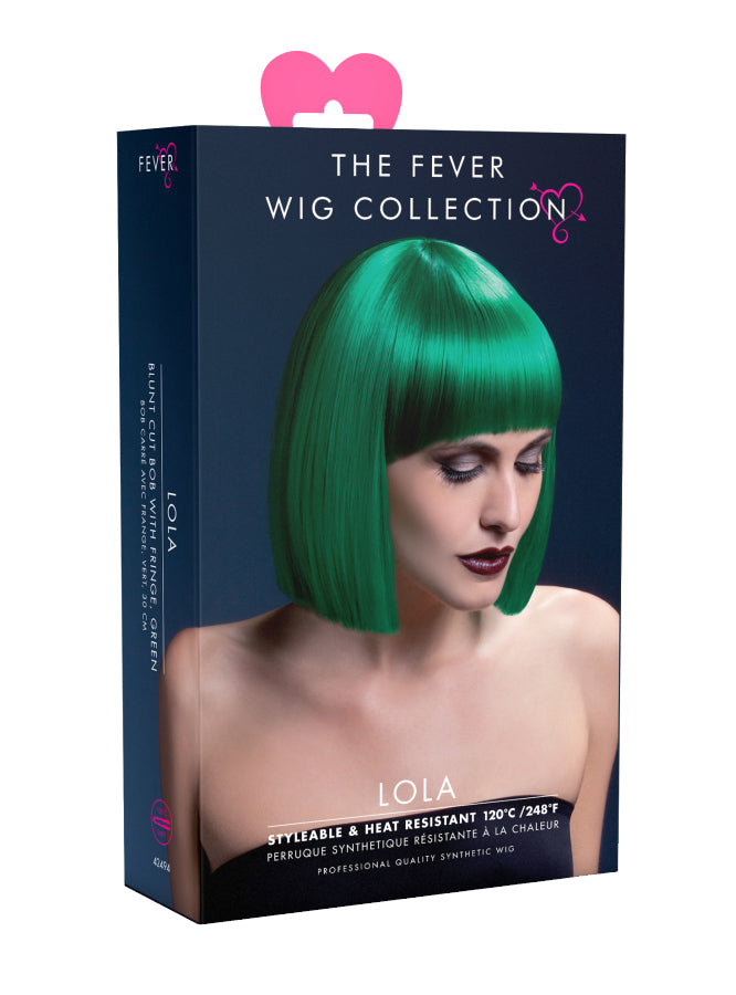Womens Green Blunt Cut Deluxe Bob Wig With Fringe - Packaging Image
