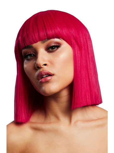 Womens Blunt Cut Magenta Bob Wig With Fringe - Main Image