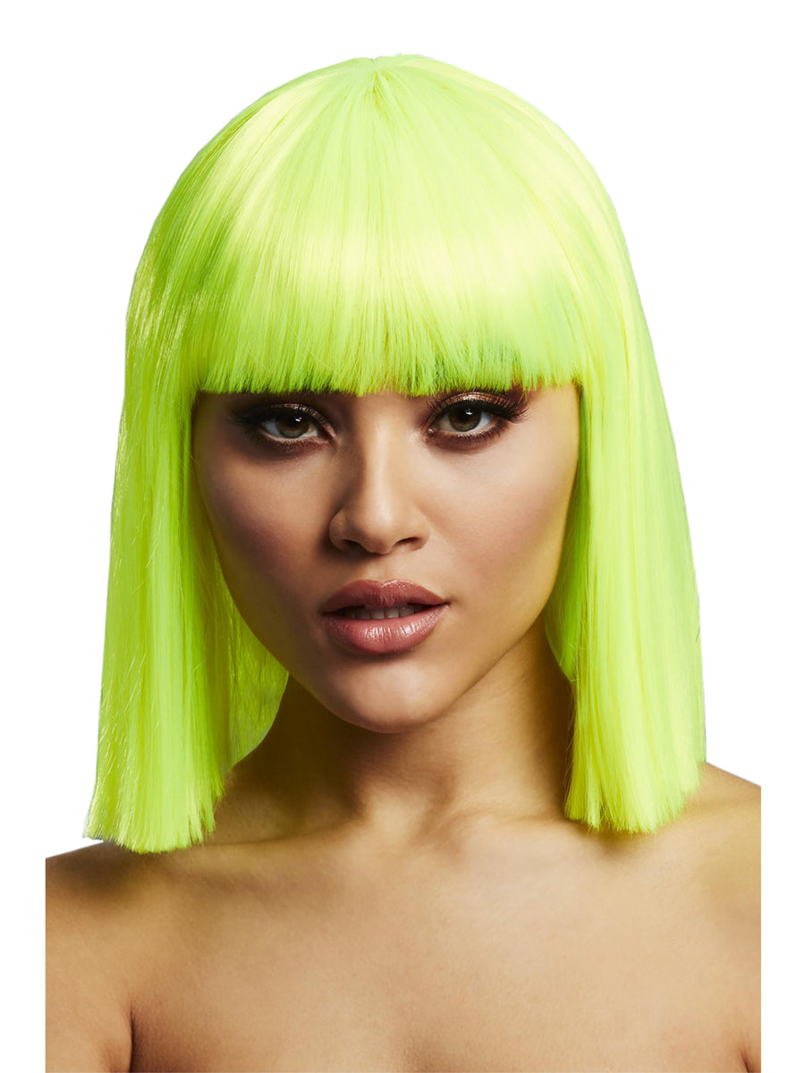Lime Green Womens Blunt Cut Bob Wig With Fringe - Main Image