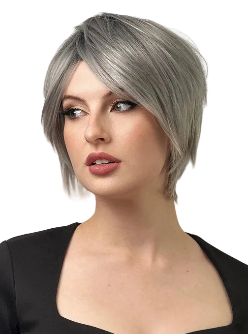 Lola Womens Deluxe Silver Grey Pixie Cut Fashion Wig - Alternative Image