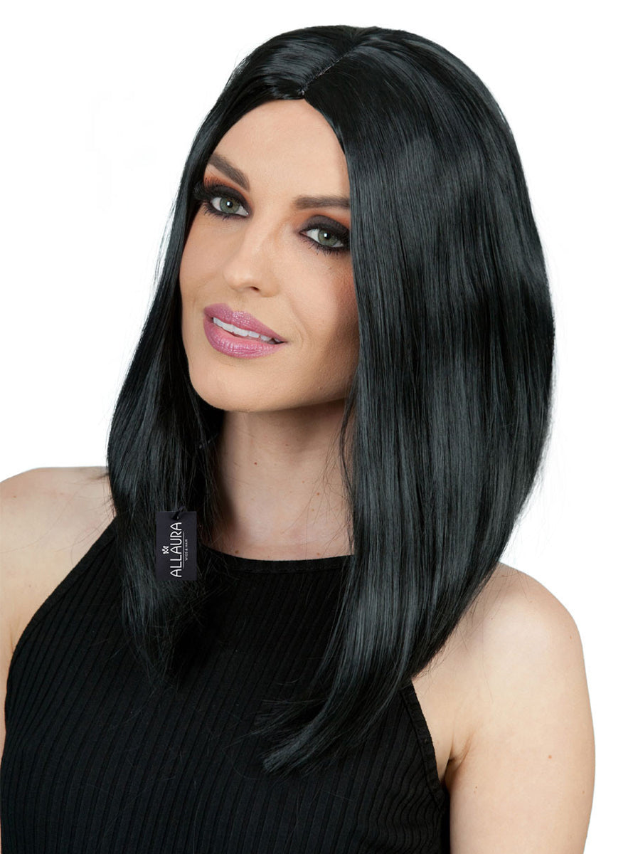 Long Bob Womens Black Costume Wig With Centre Part - Main Image