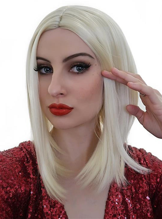 Long Bob Womens Light Blonde Costume Wig With Centre Part - Alternative Image