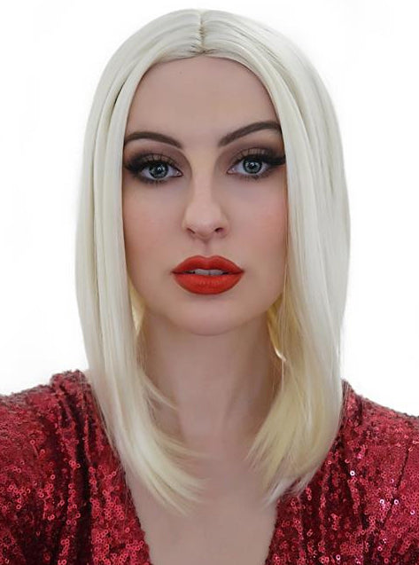 Long Bob Womens Light Blonde Costume Wig With Centre Part - Front Image