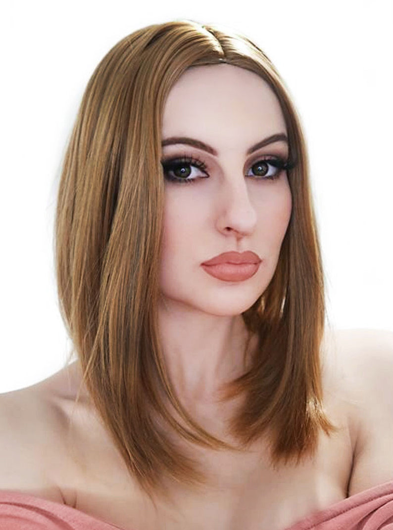 Long Bob Womens Light Brown Costume Wig With Centre Part - Main Image