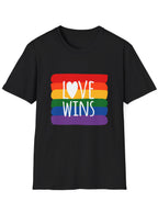 Love Wins on Pride Flag Adults Black Plus Size TShirt - Front Image