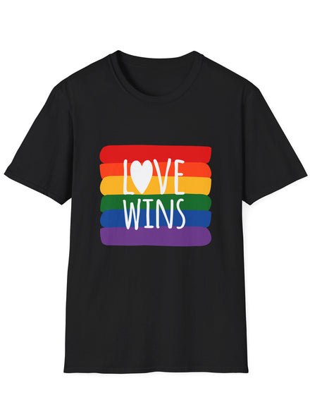 Love Wins on Pride Flag Adults Black Plus Size TShirt - Front Image