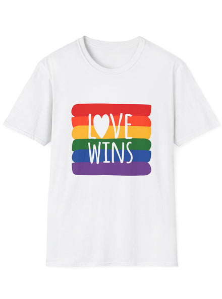 Love Wins on Pride Flag Adults White TShirt - Front Image