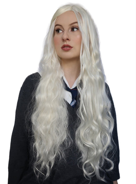 Luna Womens Long White Blonde Wavy Costume Wig - Main Image