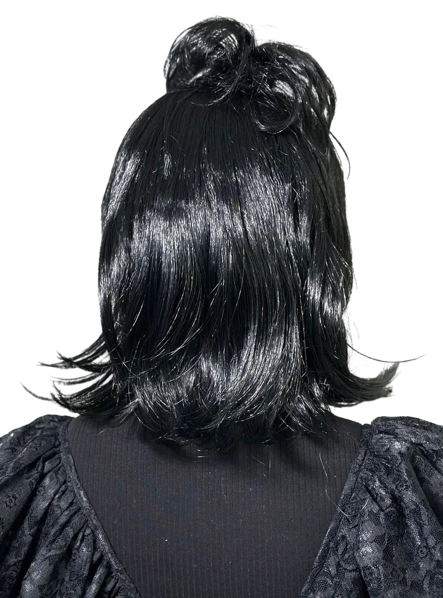 Lydia Womens Black Beetle Bride Costume Wig - Back Image