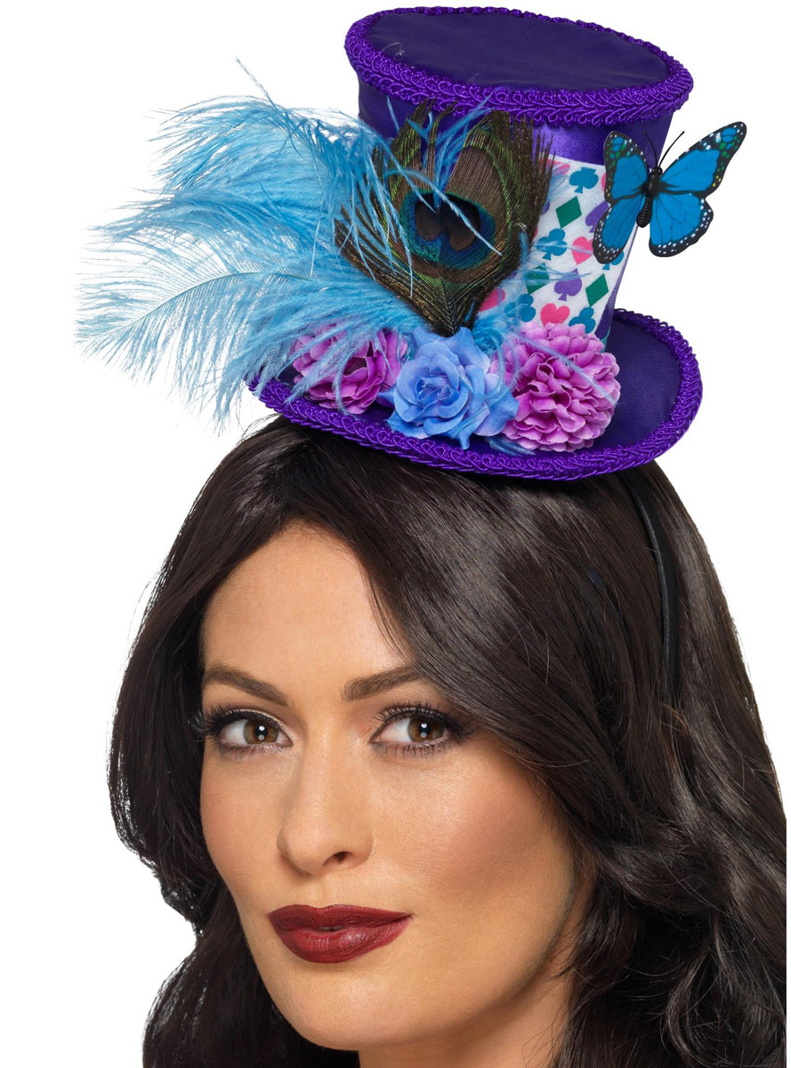 Deluxe Mini Mad Hatter Top Hat with Feathers - Main Image