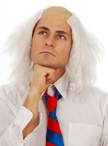 Mad Scientist Mens White Costume Wig With Bald Top - Main Image