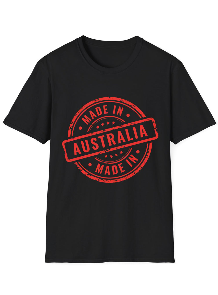 Adults Black Plus Size T-Shirt with Made in Australia Red Print