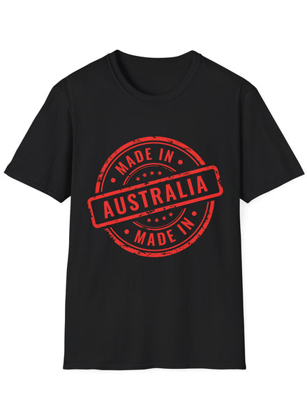 Adults Black T-Shirt with Made in Australia Red Print