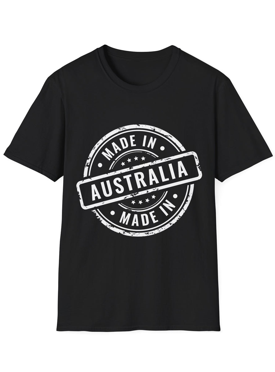 Adults Black Plus Size T-Shirt with Made in Australia White Print