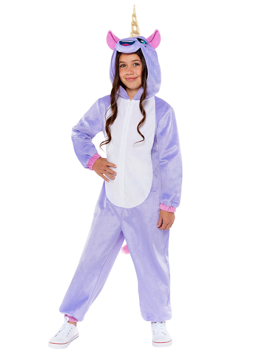 Purple Magical Unicorn Girls Onesie Costume - Alternative Image