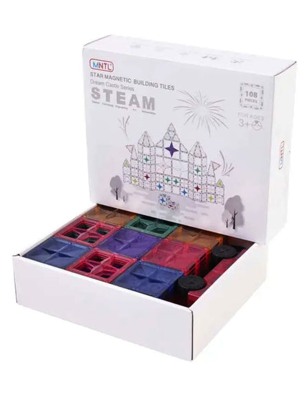Magnetic Tiles 108 Piece Pastel Rainbow Building Toy Set - Main Image