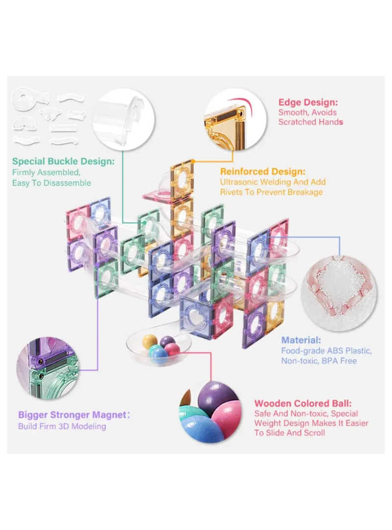 Magnetic Tiles 80 Piece Pastel Rainbow Marble Run - Details Image