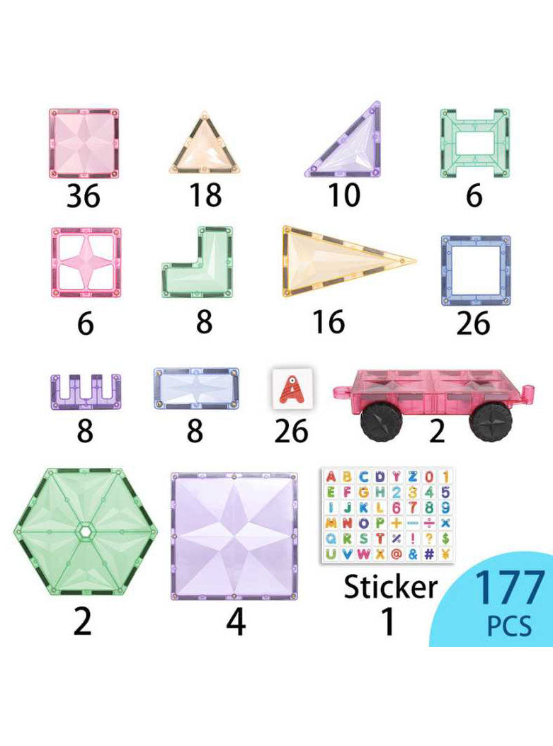 Magnetic Tiles Pastel 177 Piece Set - Details Image