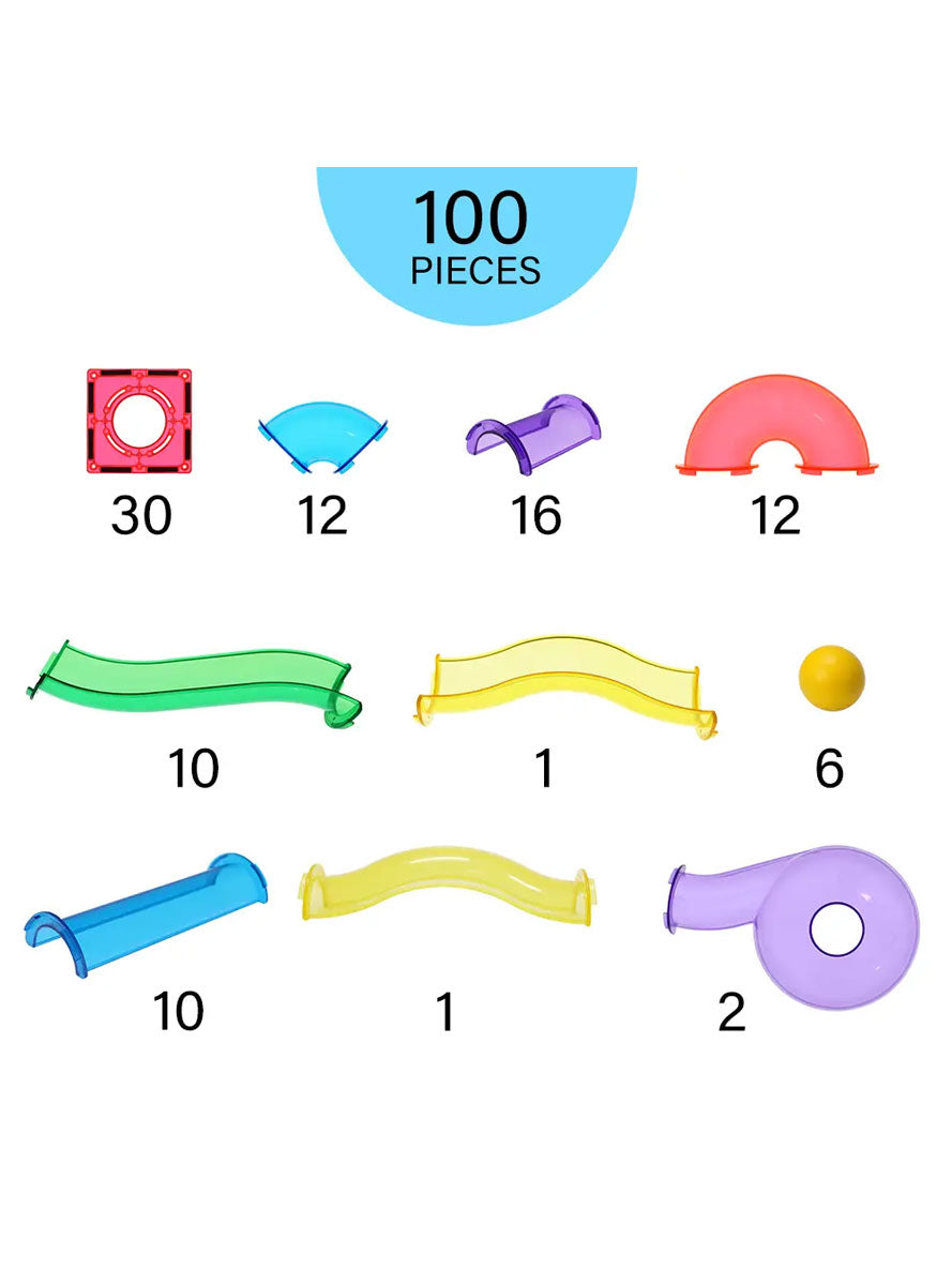 Magnetic Tiles Rainbow Marble Run Toy Set - Pieces Image