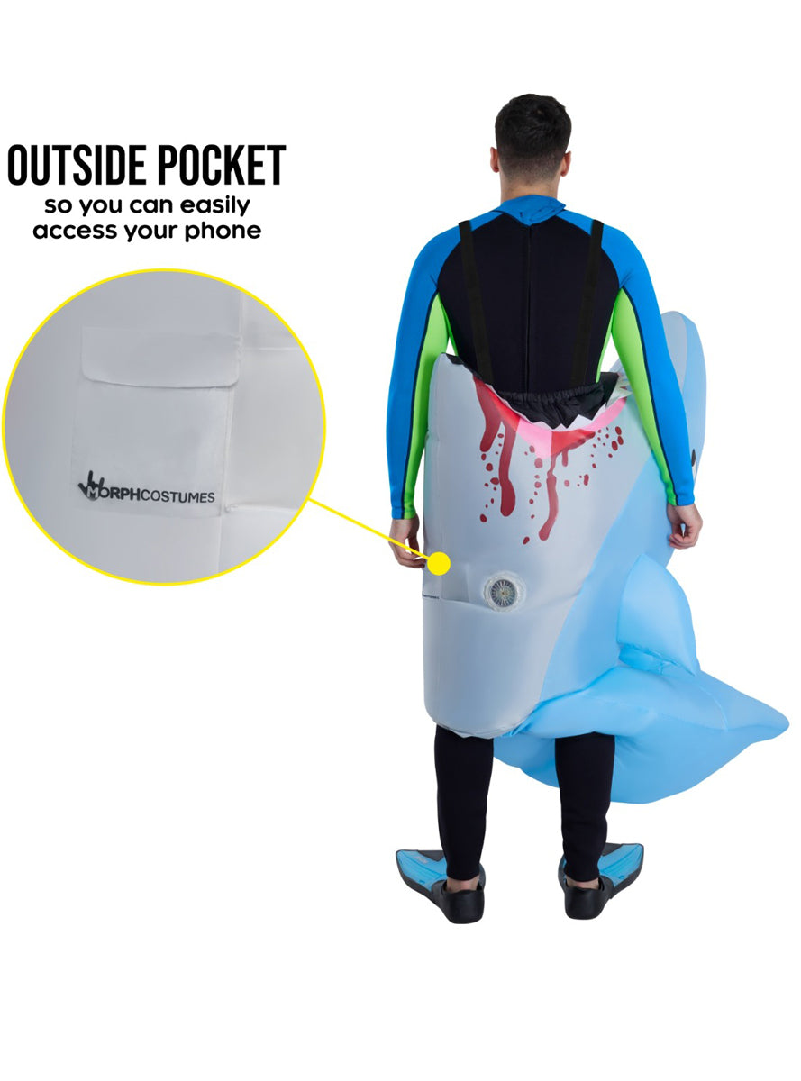 Inflatable Hungry Man Eating Shark Adults Costume - Pocket Details Image