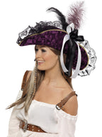 Womens Black and Purple Lace Pirate Costume Hat - Main Image