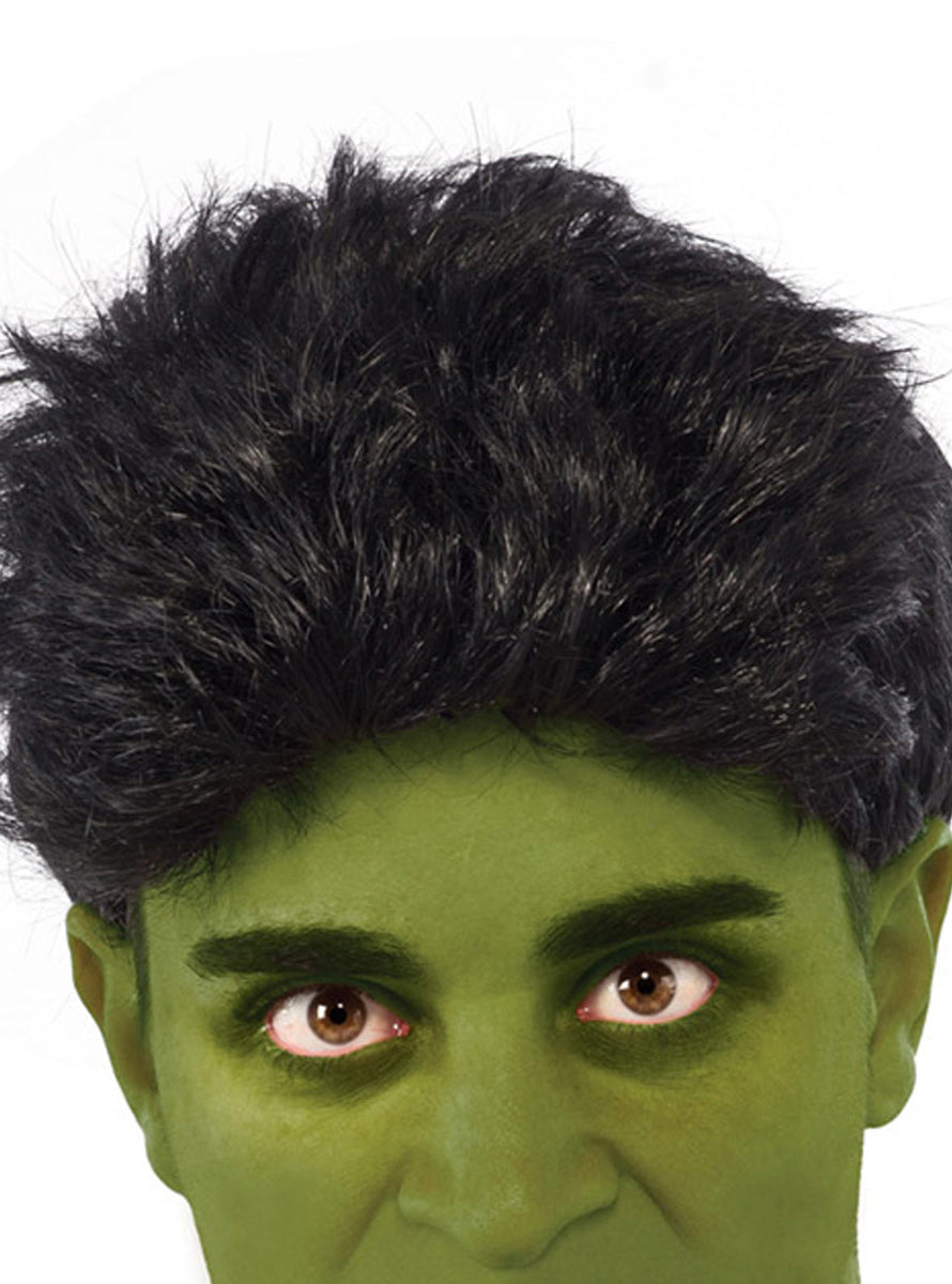 Mens Short Black The Hulk Marvel Superhero Costume Wig - Close Image