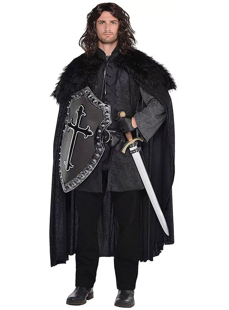 Adults Black Medieval Cape | Furry Black Costume Cape