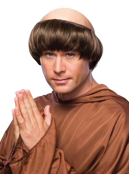 Brown Monk Mens Costume Wig With Bald Top - Main Image