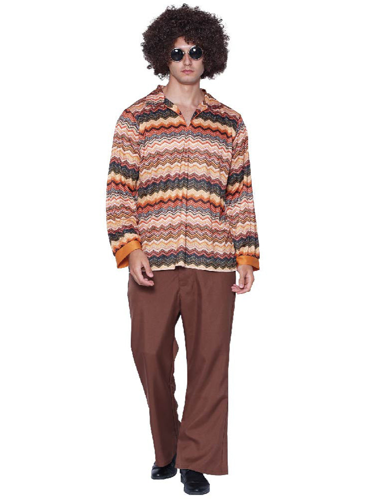 1970s Retro Mens Brown Hippie Costume - Front Image