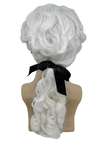 Mens White Colonial Costume Wig With Ponytail - Main Image