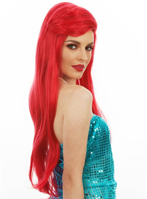 Mermaid Womens Long Red Costume With Starfish Hairclip - Side Image