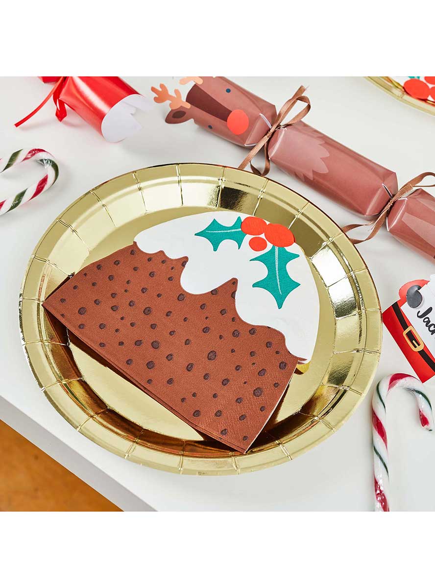 Merry Christmas Pudding Shaped Napkins 16 Pack – Lifestyle Image 1