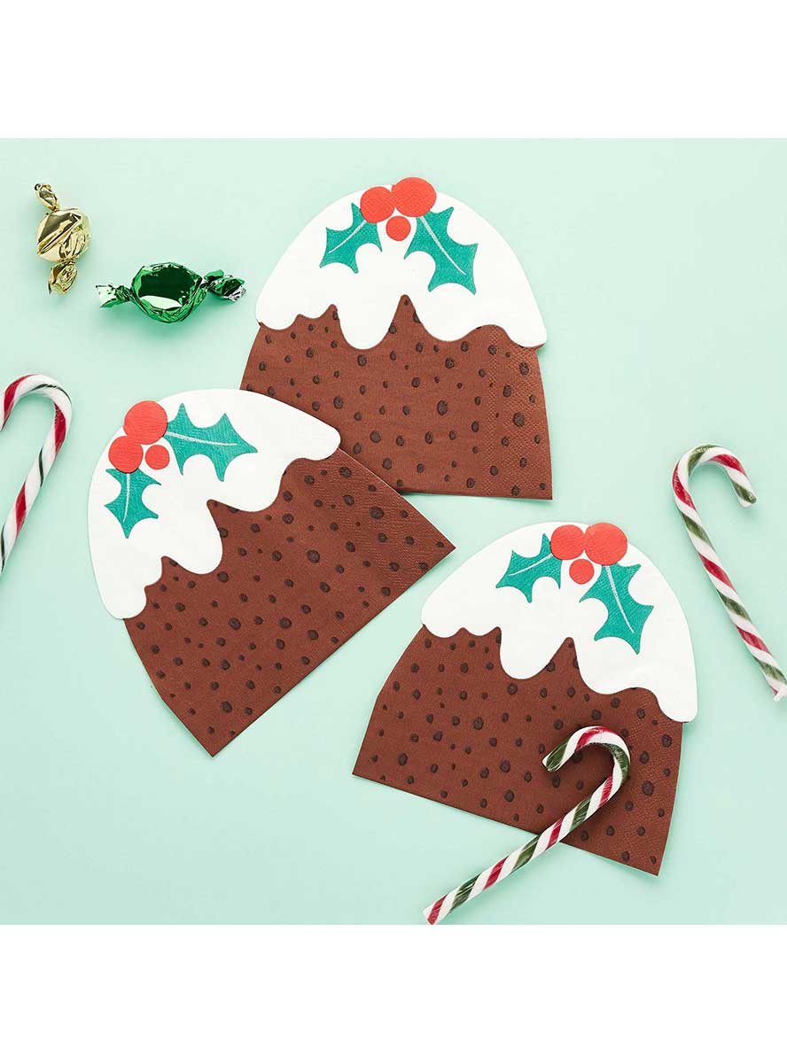 Merry Christmas Pudding Shaped Napkins 16 Pack – Lifestyle Image 2