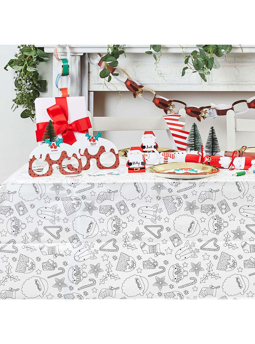 260cm Merry Christmas Paper Colouring In Table Cloth - Main Image