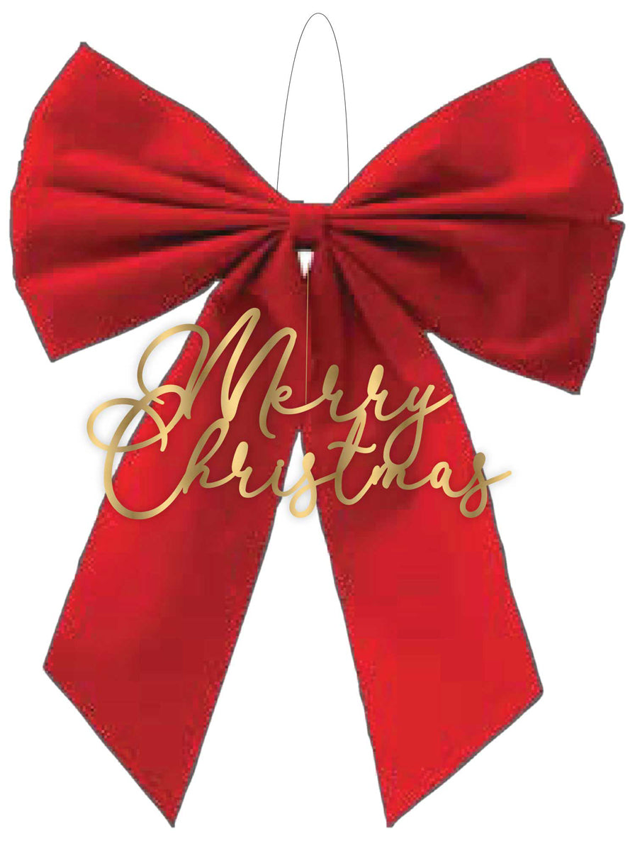 Merry Christmas Red Hanging Bow Decoration