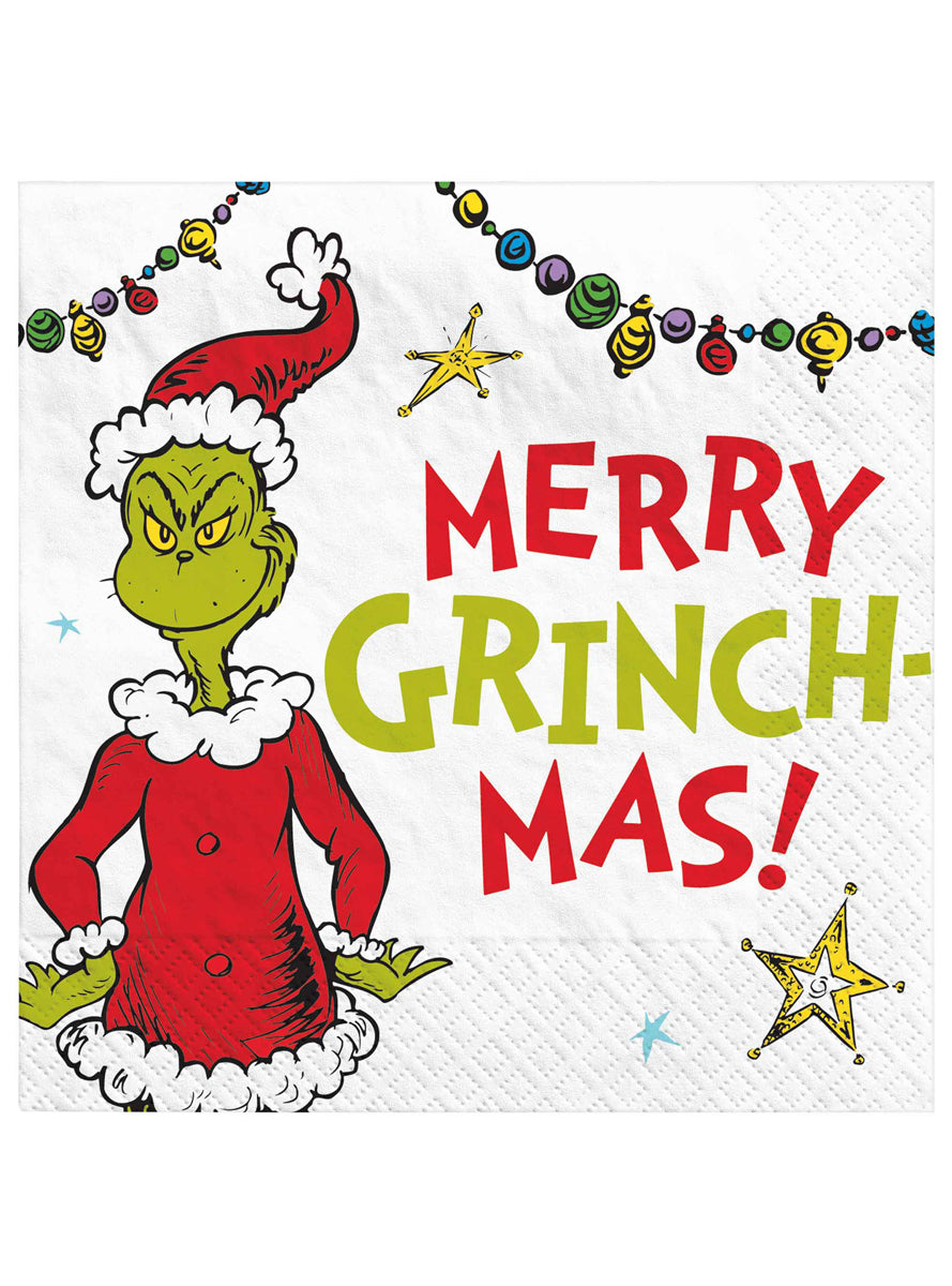 Merry Grinchmass Beverage Napkins 16 Pack