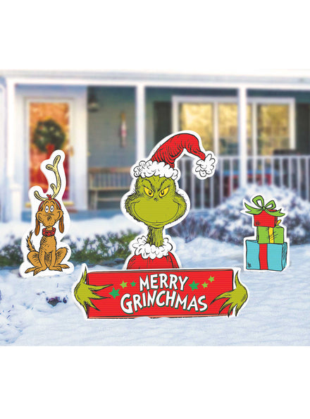 Merry Grinchmass Corrugated Plastic Lawn Signs 4 Piece
